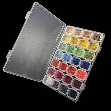 Прозорий органайзер, контейнер з бісером, подарунковий набір для рукоділля на 28 ячеєк
