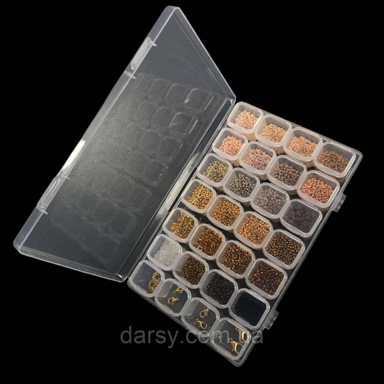 Прозорий органайзер, контейнер з бісером, подарунковий набір для рукоділля на 28 ячеєк, фото 1