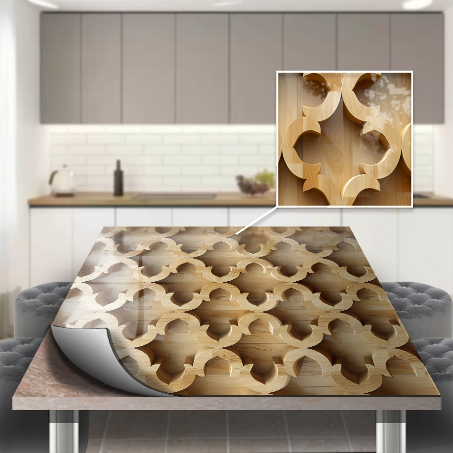 Покриття для столу, м'яке скло з фотодруком, Об'ємні візерунки з дерева 60 х 100 см (1,2 мм) МСПБ-tx387, фото 1