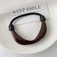 Резинка для волосся зі штучним волоссям, колір коричневий