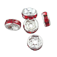 Розділювачі для намистин Finding Рондель Сріблястий cтрази червоні 6 мм х 2.8 мм