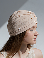 Чалма жіноча літня зі стрейч бавовни з натуральними перлинами D.Hats