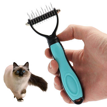 Двосторонній гребінець для котів та собак з нержавіючої сталі / Гребінець для вичісування шерсті / Пуходерка