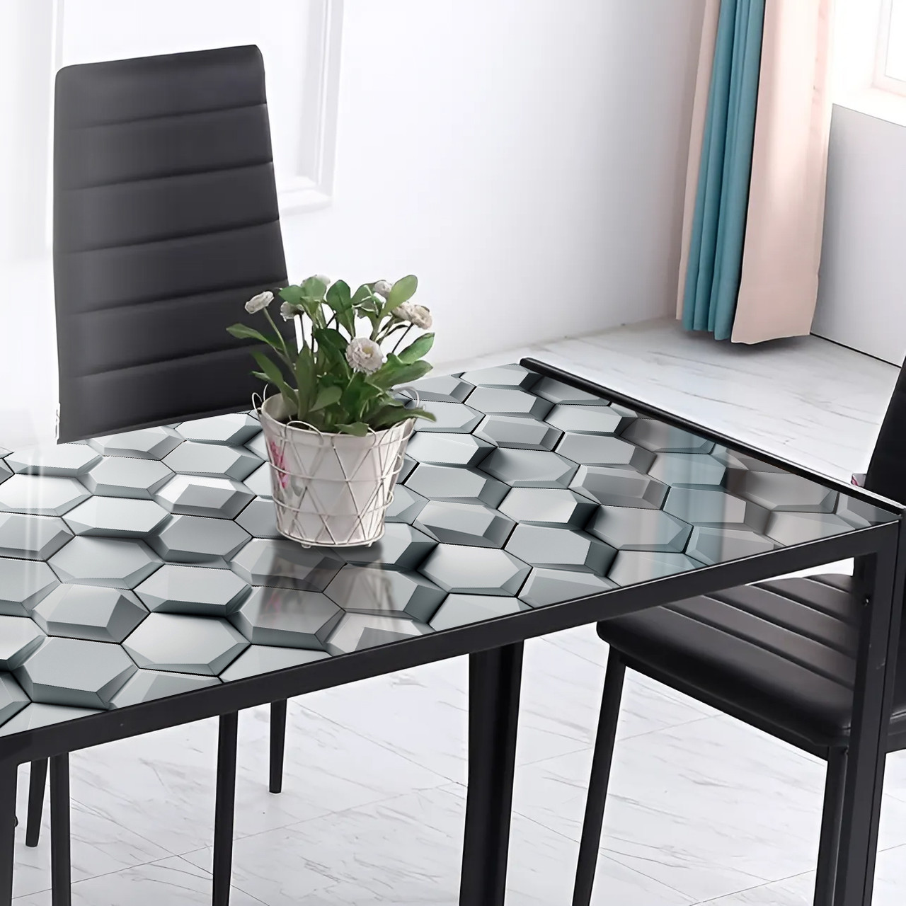 Покриття для столу, м'яке скло з фотодруком, Об'ємні багатокутні блоки 60 х 100 см (1,2 мм) МСПБ-tx389