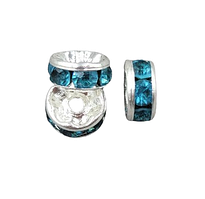 Намистини Finding Розділювачі для намистин ронделі Сріблястий стрази бірюзові 8 мм х 3.7 мм 1.9 мм