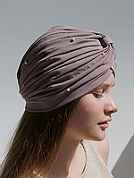 Чалма жіноча літня зі стрейч бавовни з натуральними перлинами D.Hats Кавовий