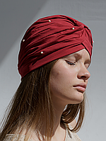 Чалма жіноча літня зі стрейч бавовни з натуральними перлинами D.Hats Бордовий