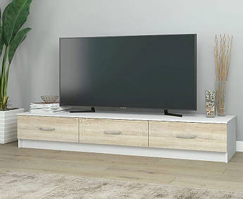 Тумба для ТВ підлогова, тумбочка під телевізор, підставка під TV із ящиками ТВТ-18, Білий \ Дуб сонома