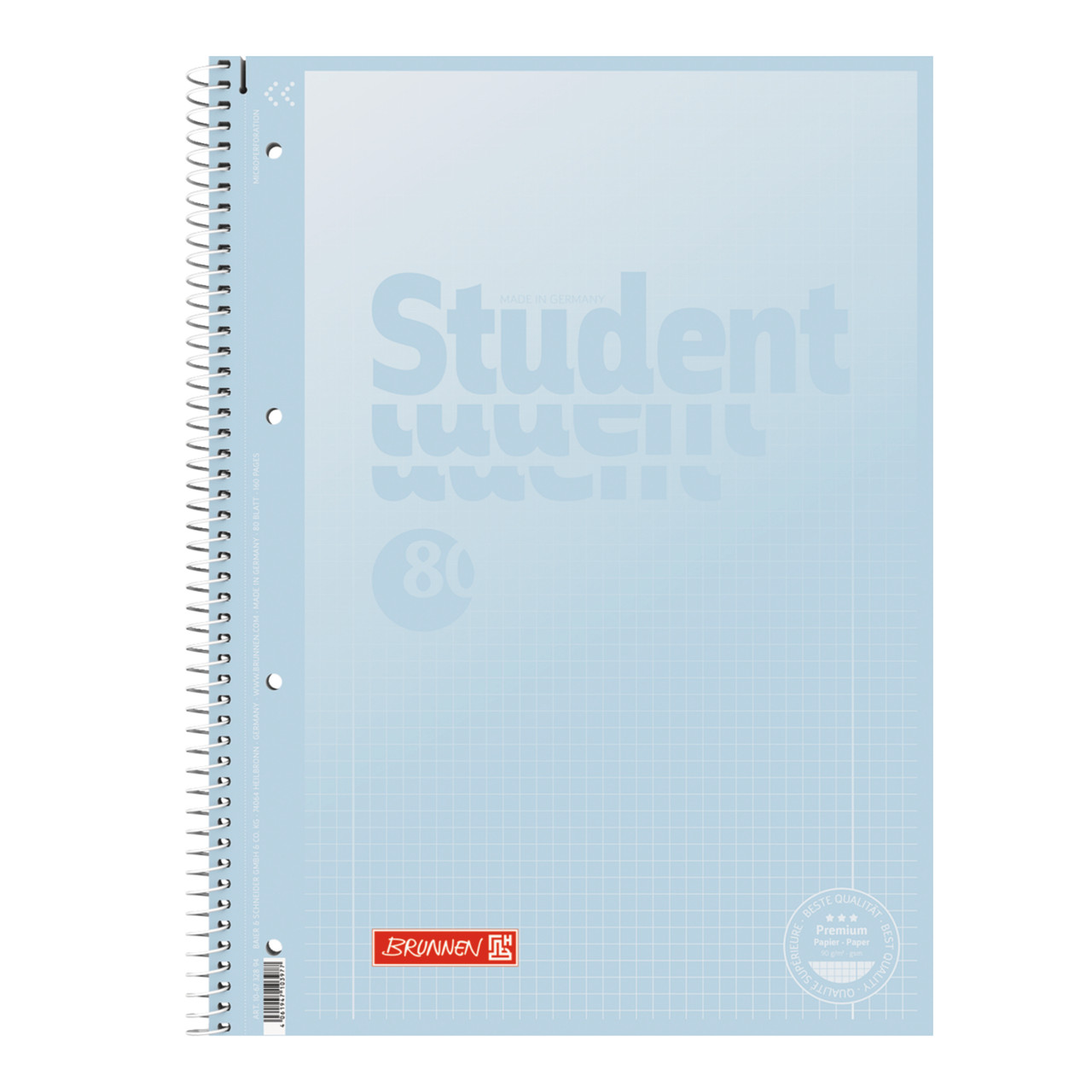 Зошит студент-блок Brunnen А4 на спіралі у клітинку 80 аркушів 90 г/м2 Pastel 2 обкладинка блакитна (1067328941)