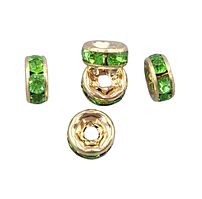 Розділювачі для намистин Finding Рондель Золотистий стрази зелені 6 мм х 2.8 мм