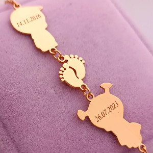 Срібний мама-браслет позолочений (браслет з дітками 3 фігурки) з гравіровкою (варіант 6) УМ-208, фото 1