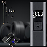 Компресор автомобільний насос бездротовий автокомпресор для колес з ліхтариком та Power Bank, фото 2