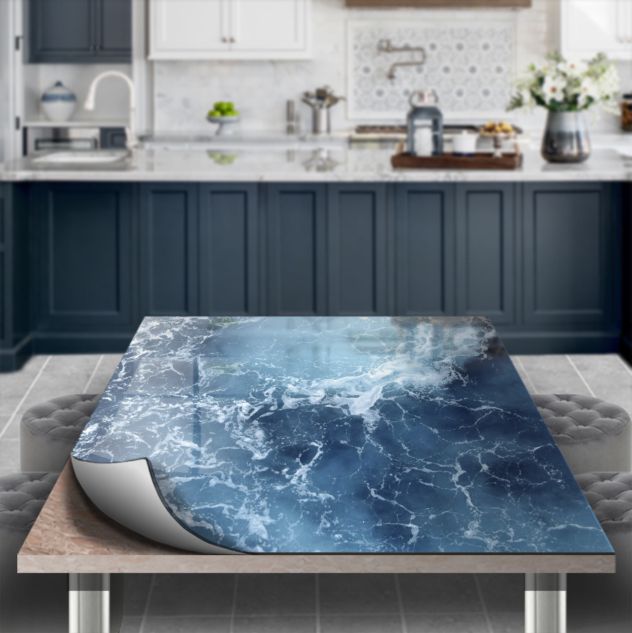 Покриття для столу, м'яке скло з фотодруком текстури Блакитного моря 60 х 100 см (1,2 мм) МСПБ-tx372