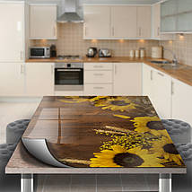 Покриття для столу, м'яке скло з фотодруком, Соняшники на дерев'яному столі 60 х 100 см (1,2 мм) МСПБ-tx379, фото 2