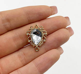 Брошка / Металевий декор / 2,4х1,8см / Оправа Золото / Поштучно / Прозорий