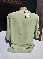 Жіноча блуза оливкового кольору з принтом, рукав трансформер розміри XL, фото 4