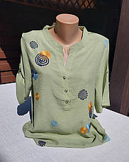 Жіноча блуза оливкового кольору з принтом, рукав трансформер розміри XL, фото 5