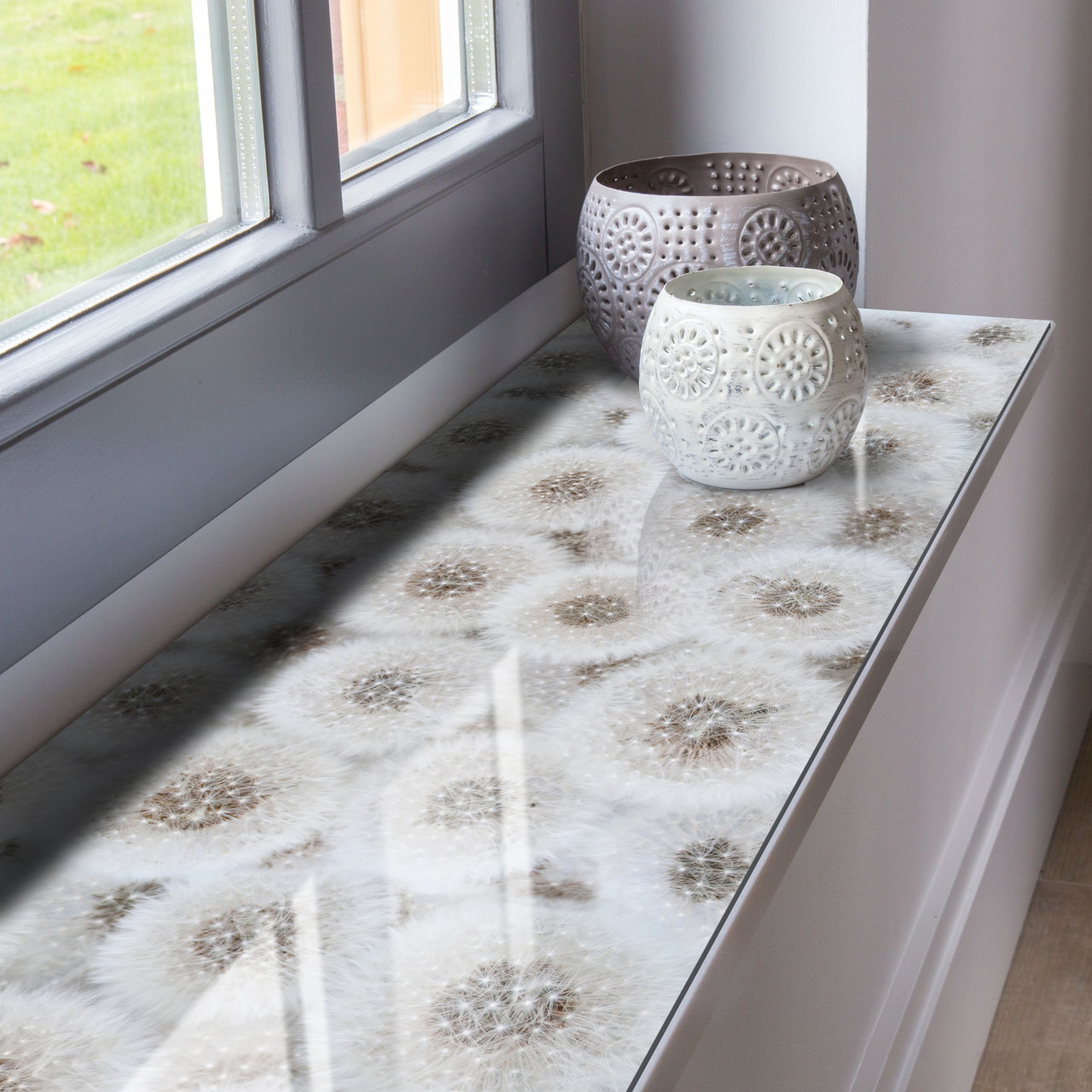 Покриття для підвіконня, м'яке скло з фотодруком Кульбабки, 35 х 100 см, ПО-fl102300