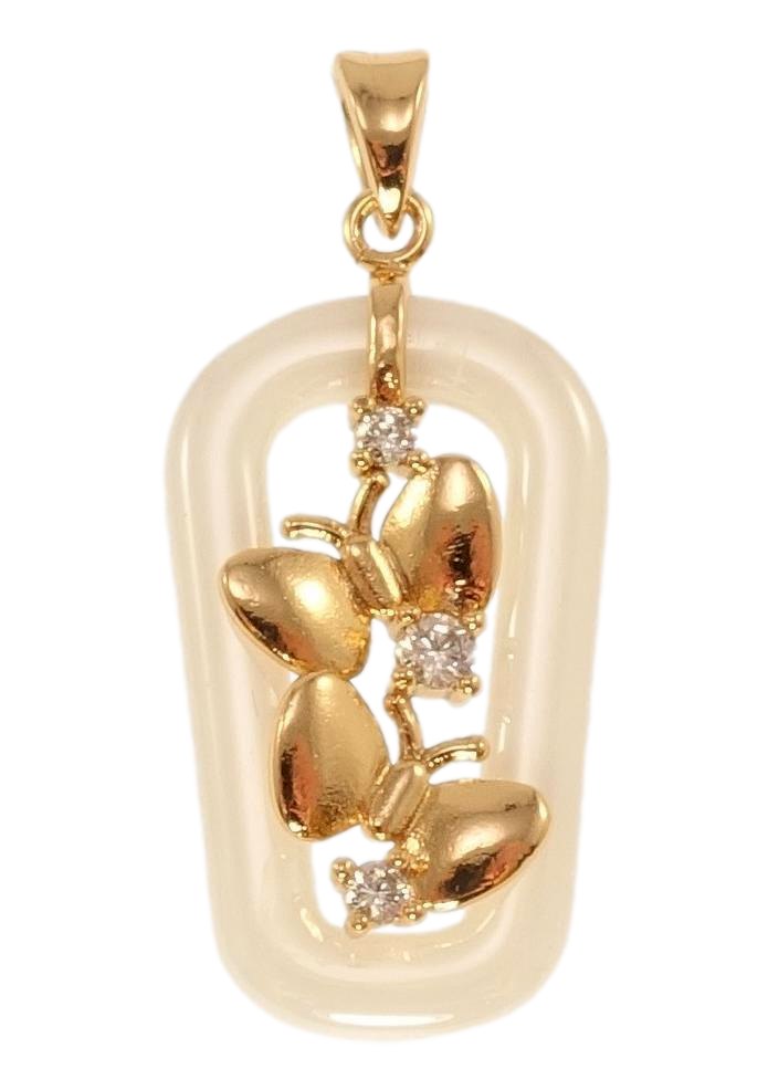 Кулон Xuping Позолота 18K "Фігурна підвіска з білої кераміки з метеликами", фото 1