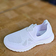 Мокасини жіночі текстильні літні білі сліпони Мокасины женские тканевые летние белые слипоны (Код: 3417)