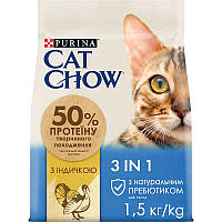 Сухий корм для дорослих кішок Purina Cat Chow Feline 3-in-1 з формулою потрійної дії з індичкою 1,5 кг