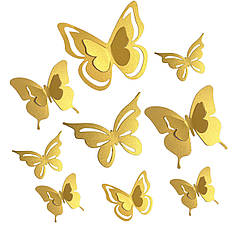 Набір РІЗНОРОЗМІРНИХ метеликів 009 - золоті (9 шт)