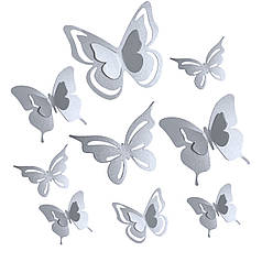 Набір РІЗНОРОЗМІРНИХ метеликів 006 - срібні (9 шт)