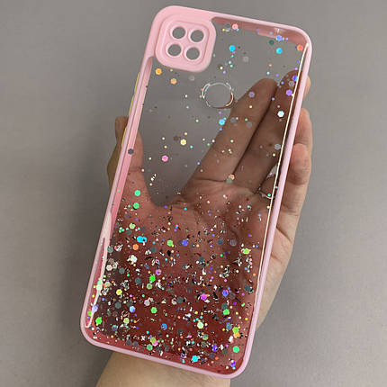 Чохол для Xiaomi Redmi 9C прозорий чохол з блискітками на телефон сяомі редмі 9с рожевий d8e, фото 1