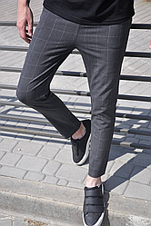 Гарні чоловічі штани в велику карту ошатні звужені на гумці, розмір S, M, L, XL, сірі, сині