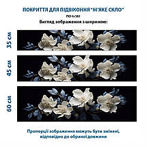 Покриття для підвіконня, м'яке скло з фотодруком Квіти на чорному тлі, 35 х 100 см, ПО-tx381, фото 4