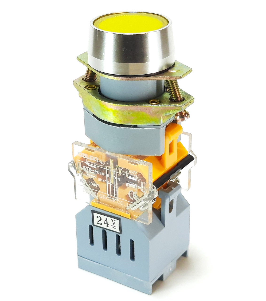 Кнопка керування з жовтою підсвіткою 24V AC/DC, 1НВ контакт 10А