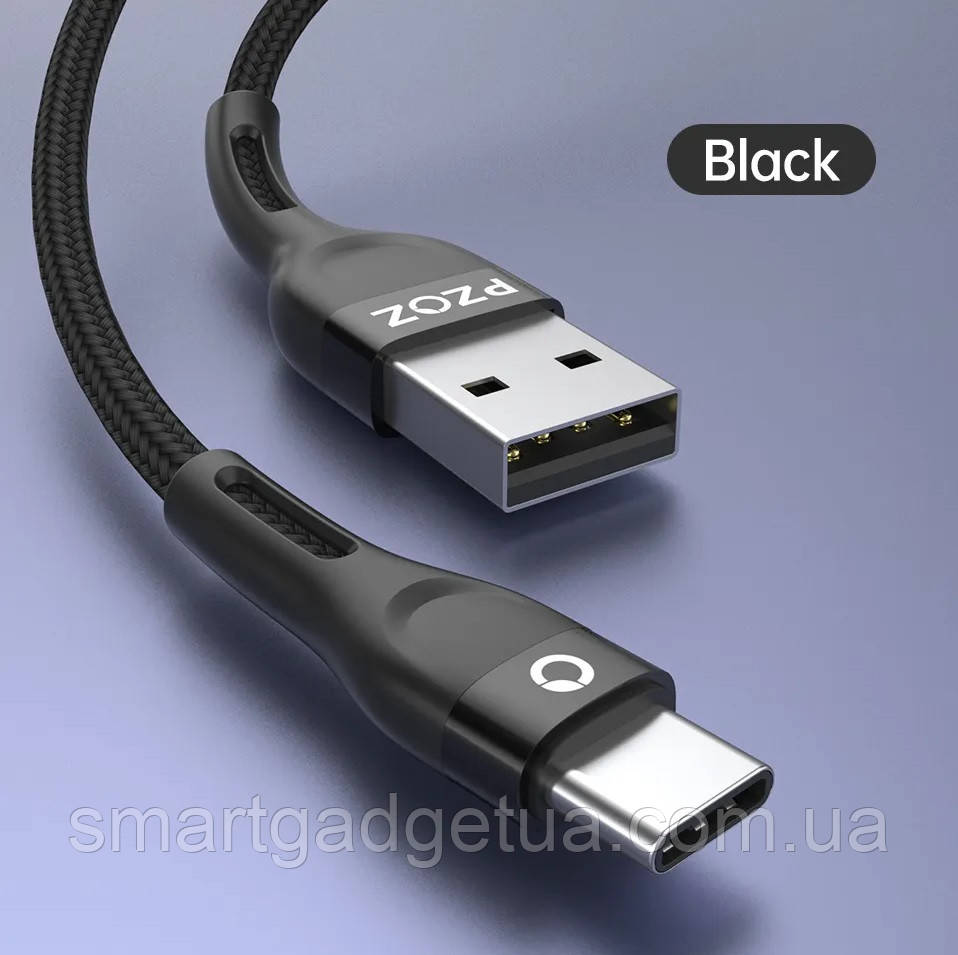 Кабель PZOZ Cable Type-C 3A для заряджання та передачі даних 1м / Чорний