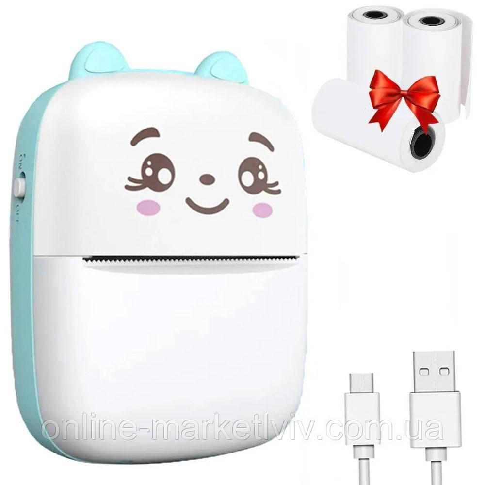 Портативний міні принтер + Подарунок 3 рулони паперу,/ Дитячий термопринтер / Принтер для смартфона, фото 1