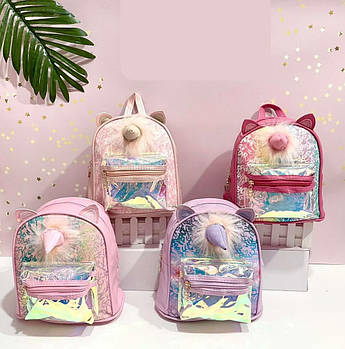 Рюкзак яскравий на змійці з вушками та кишенею 20*23 см Єдиноріг у різних кольорах Nina