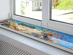 Покриття для підвіконня, м'яке скло з фотодруком Зграя золотих рибок, 35 х 100 см, ПО-tx414, фото 2
