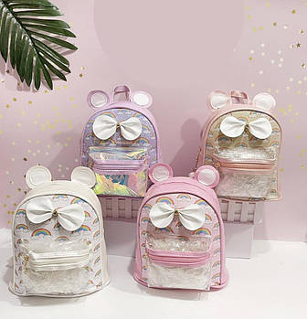 Рюкзак яскравий на змійці з вушками та бантиком 20*23 см у різних кольорах Nina