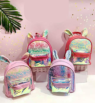 Рюкзак яскравий на змійці з вушками та кишенею 20*23 см у різних кольорах Nina