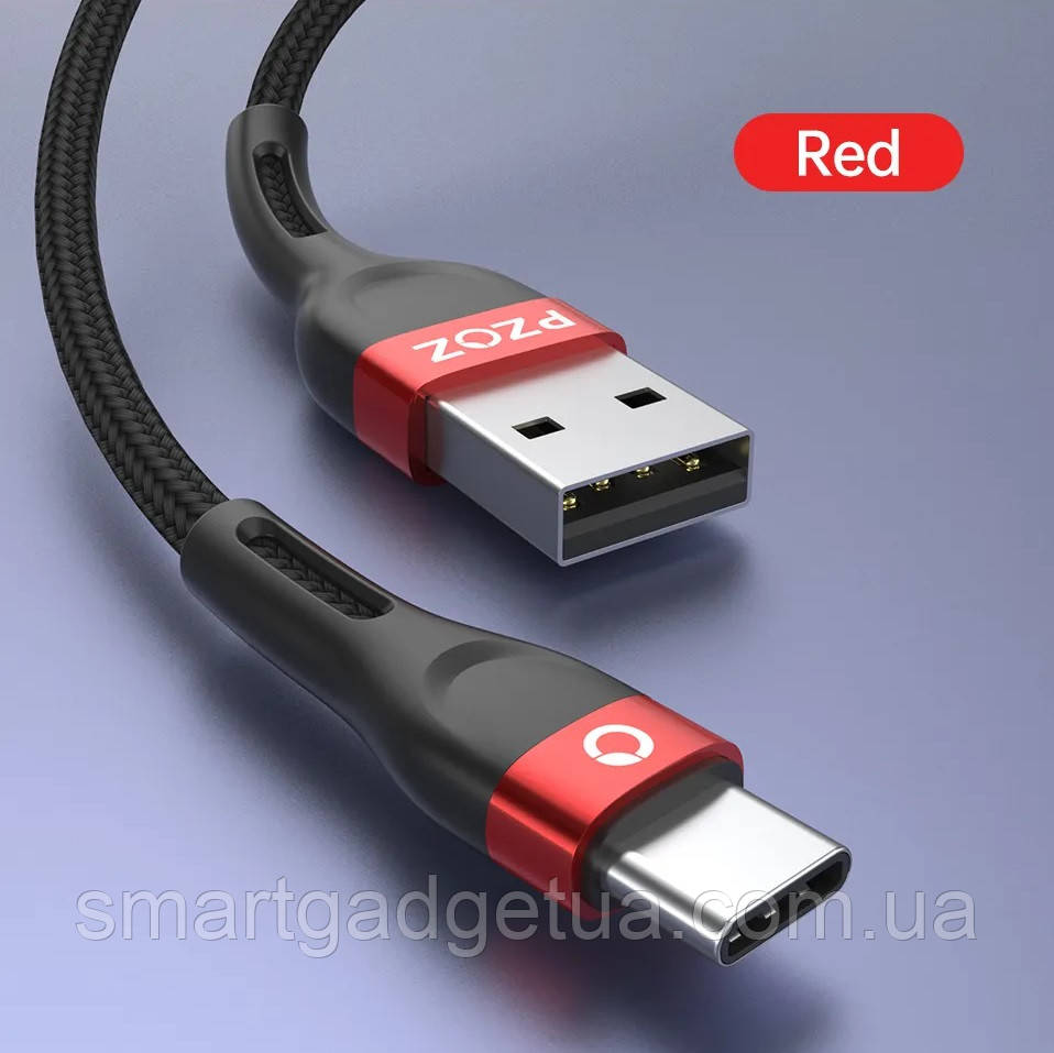 Кабель PZOZ Cable Type-C 3A для заряджання та передачі даних 1м / Червоний