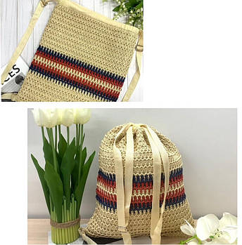 Рюкзак мішок плетений із розширювачем у смужку 39*32 см Nina