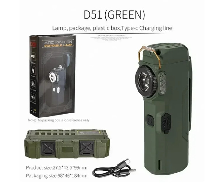 Акумуляторний LED-ліхтарик D51 з запальничкою Green, фото 1