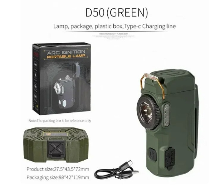 Акумуляторний LED-ліхтарик D50 з запальничкою Green, фото 1