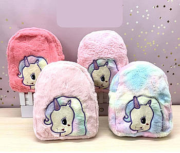 Рюкзак яскравий дитячий плюшевий Єдиноріг на блискавці 28*22 см у різних кольорах Nina