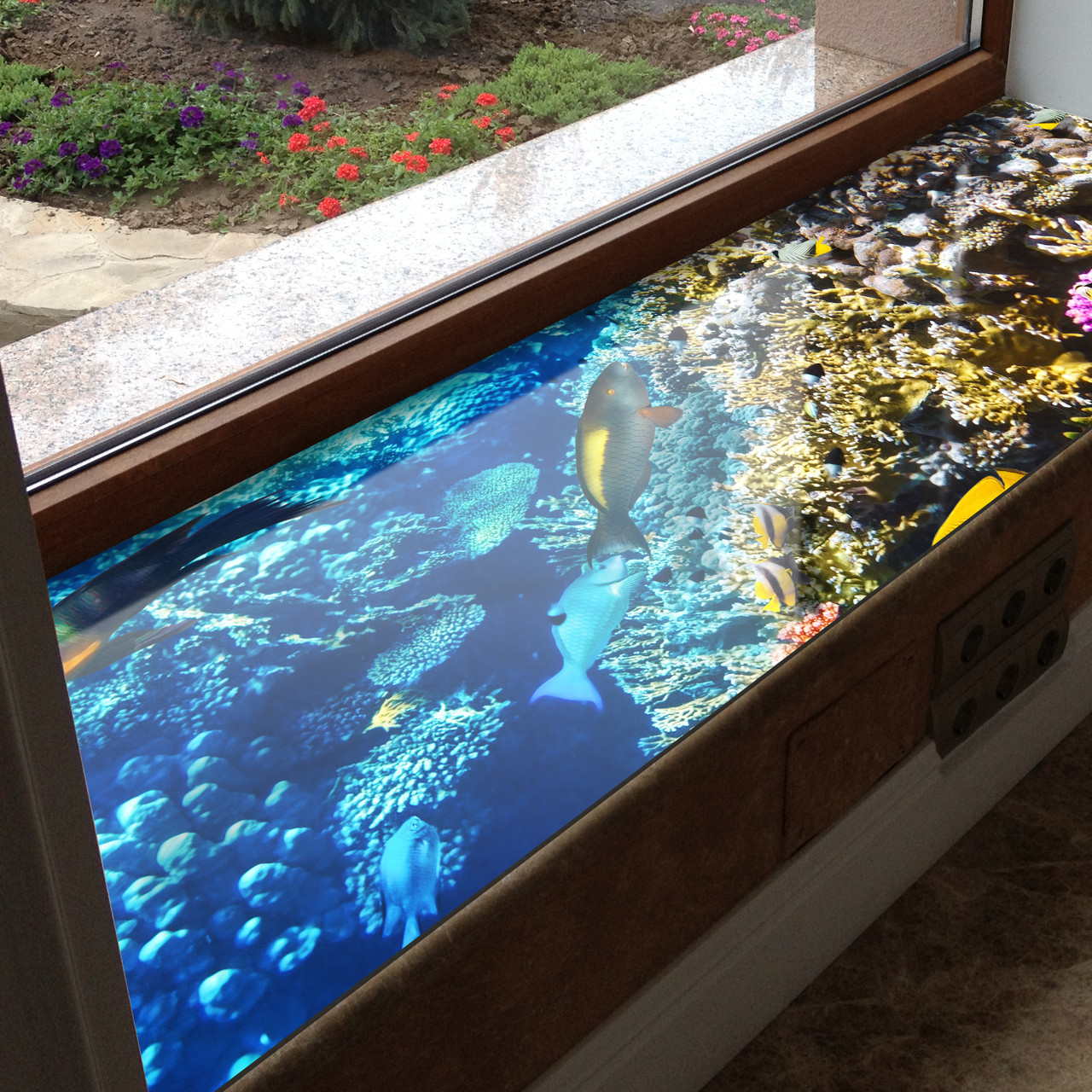 Покриття для підвіконня, м'яке скло з фотодруком Морський глибинний рельєф, 35 х 100 см, ПО-tx416