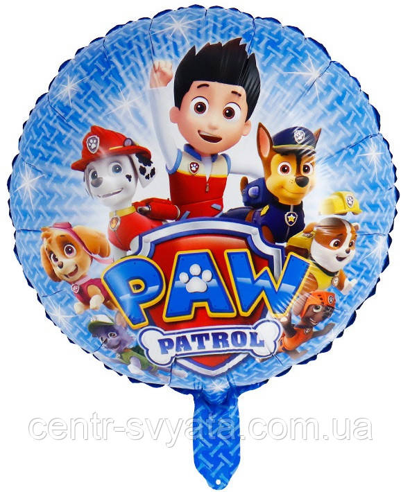 Фольгована кулька КНР 18"(45 см) Коло "Щенячий патруль" команда з візерунком