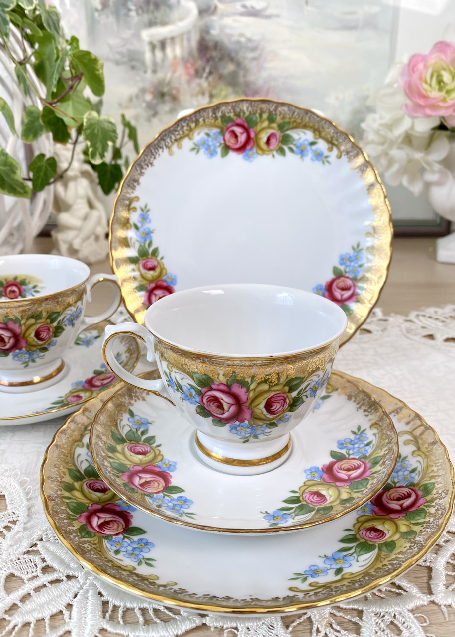 Німецька чайна трійка, чайна чашка, блюдце, тарілка, Gebrüder Winterling A.G, Німеччина, порцеляна, позолота
