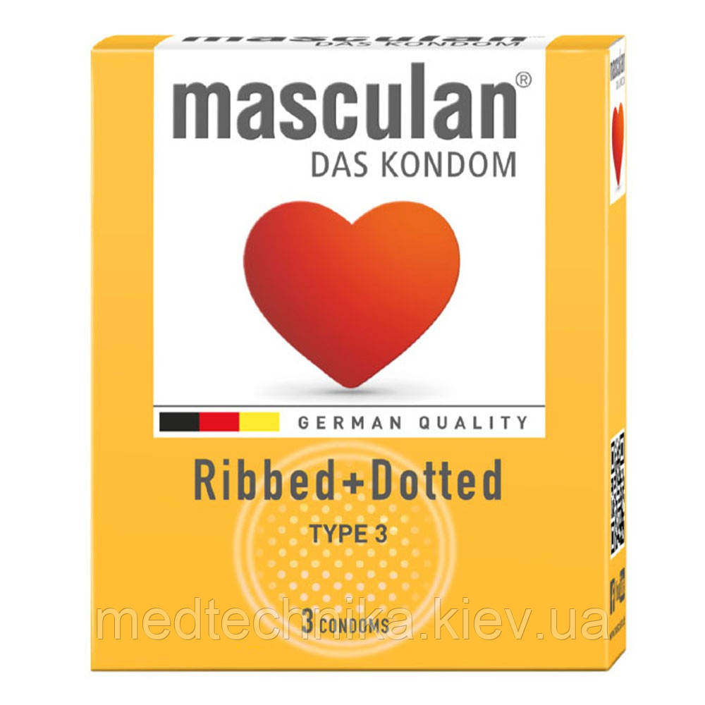 Презервативи Ribbed+Dotted, 3 шт, Masculan, фото 1