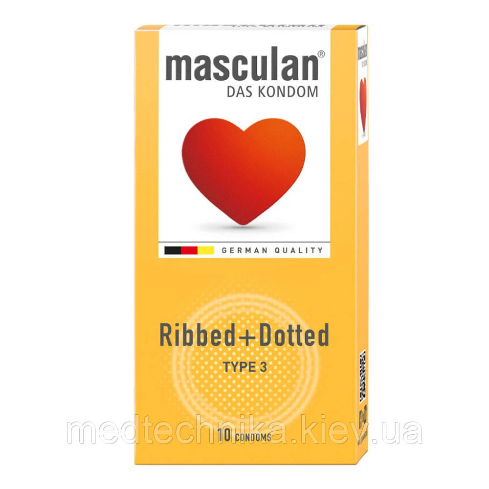 Презервативи Ribbed+Dotted, 10 шт, Masculan, фото 1