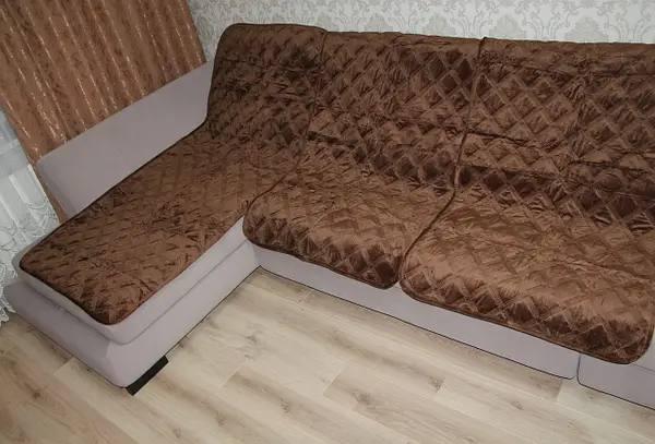 Дивандеки на дивани комплект, покривало на диван велюрове щільне ворсисте Коричневий