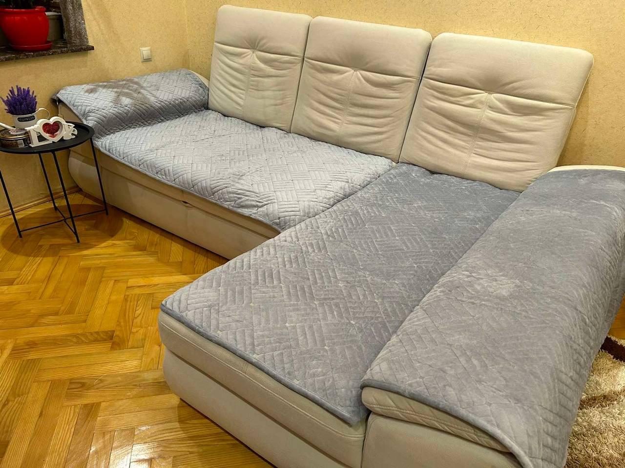 Дивандеки на дивани комплект, покривало на диван велюрове щільне ворсисте Сірий, фото 1