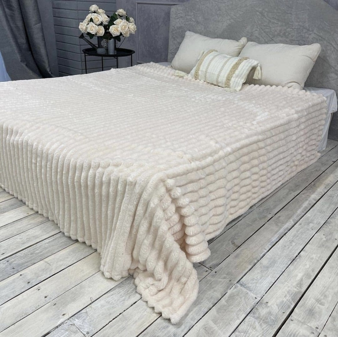 Плед Шарпей Королівська смужка двуспального розміру 180-200см. колір Молочний, фото 1